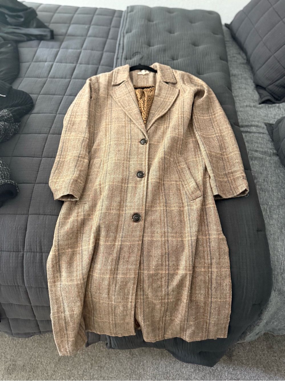 Mystree Brown Plaid Long Trench Coat